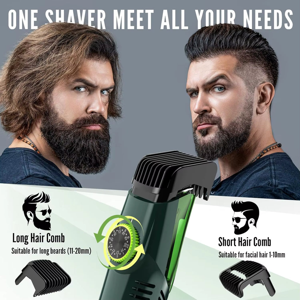 Cordless Men Beard Trimmer Rechargeable Electric Shaver Trim Built-In Vacuum Clipper for Mustache Sideburns Grooming Kit
