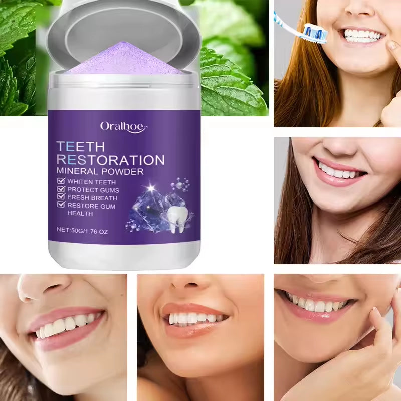 Teeth Restoration Mineral Powder Tooth Whiter Remove Stain Oral Clean Fresh Breath Improve Smell Purple Bleaching Toothpaste