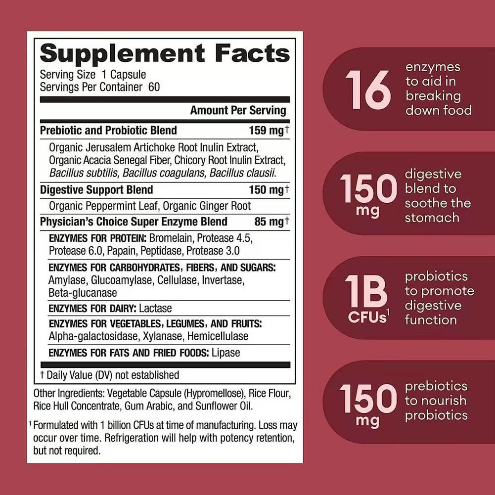 1 Set Digestive Enzymes & 60 Billion Probiotic Capsules Intestinal Balance , Improve Constipation , Eliminate Flatulence