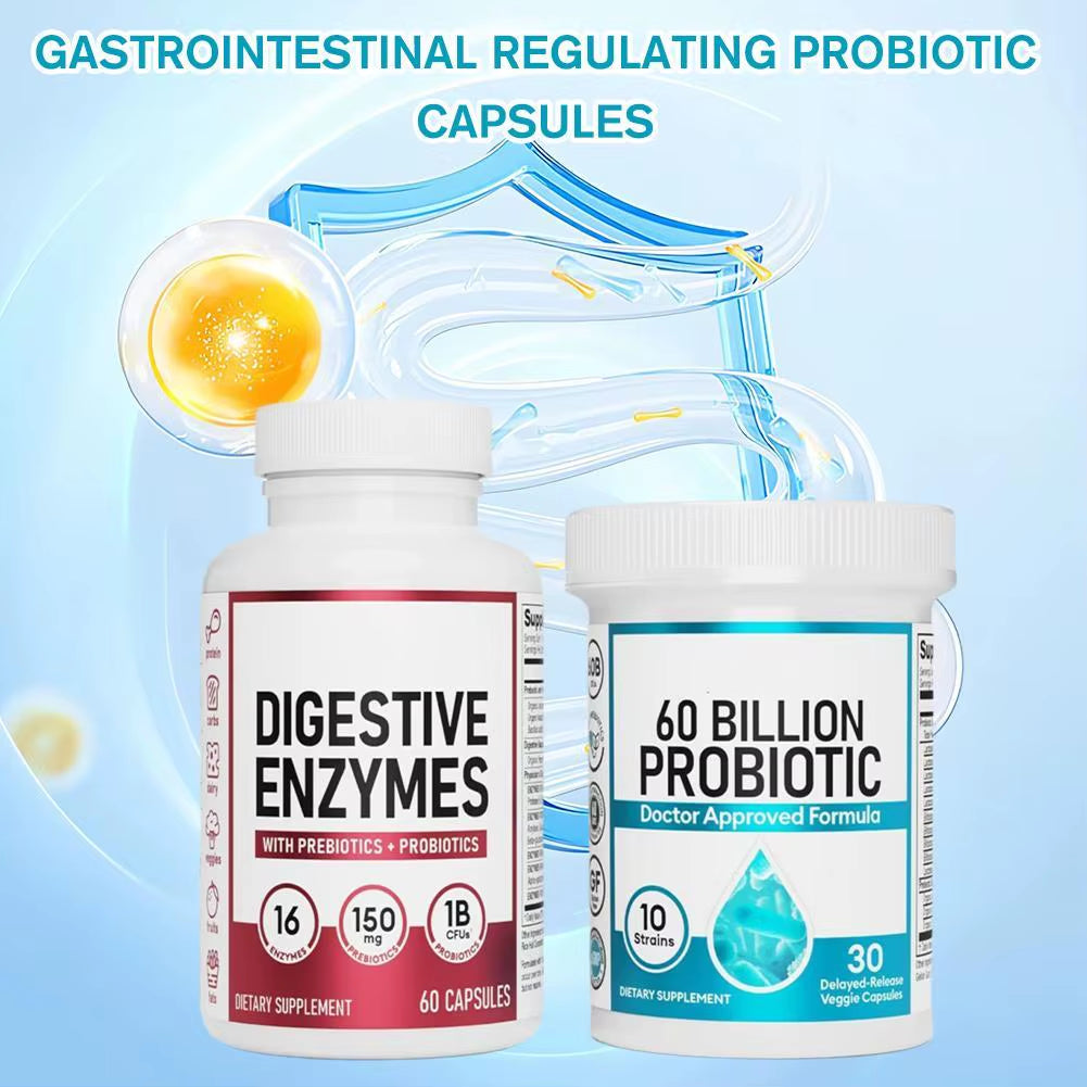 1 Set Digestive Enzymes & 60 Billion Probiotic Capsules Intestinal Balance , Improve Constipation , Eliminate Flatulence