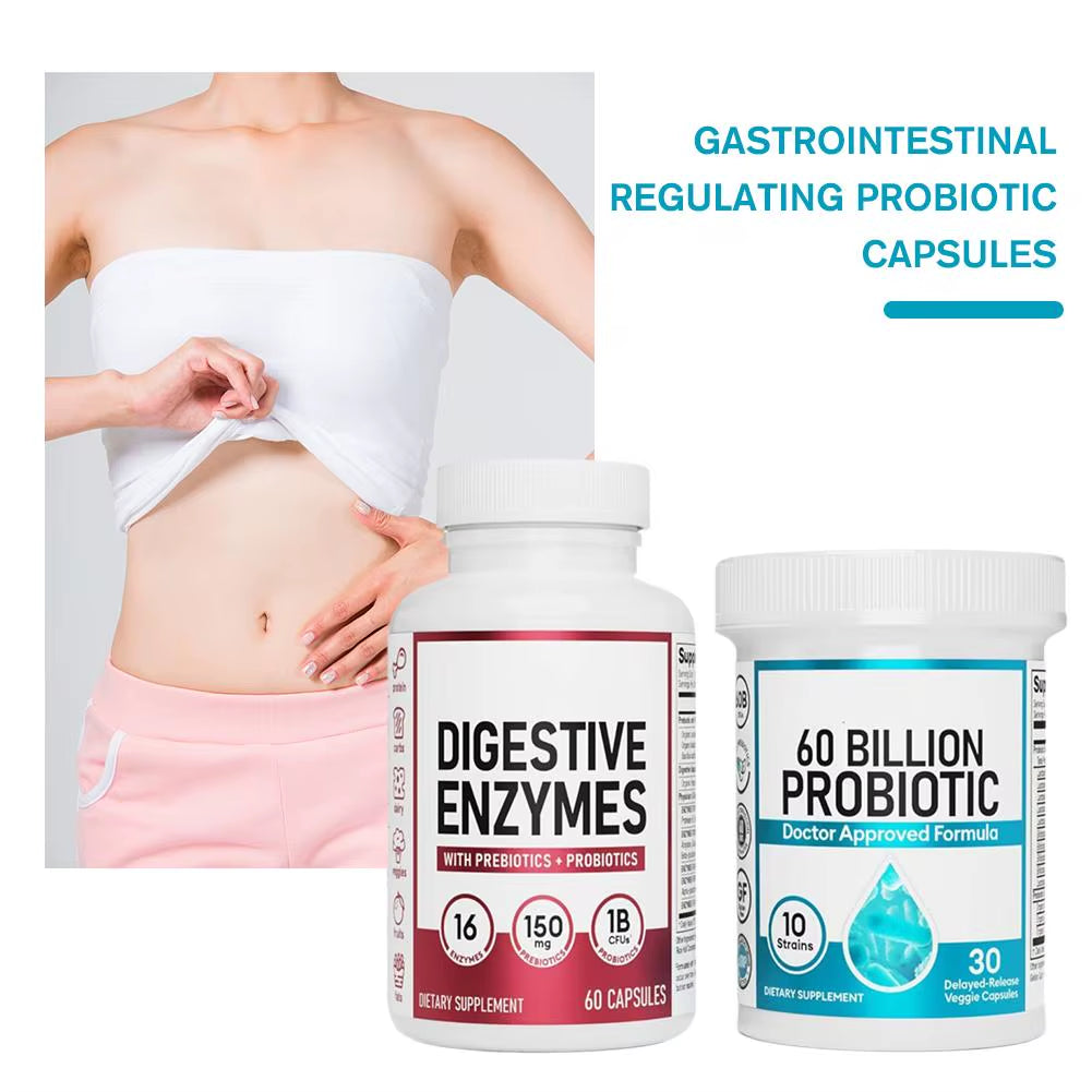 1 Set Digestive Enzymes & 60 Billion Probiotic Capsules Intestinal Balance , Improve Constipation , Eliminate Flatulence
