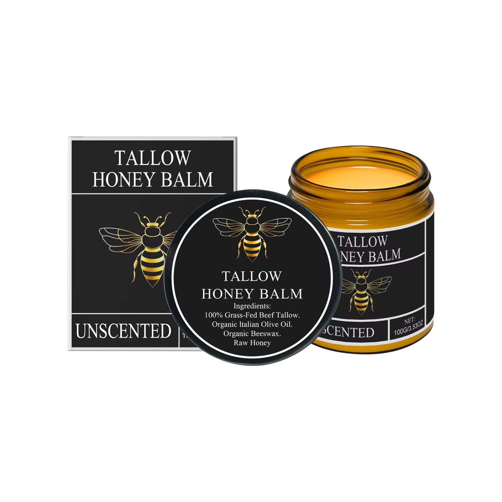 Beef Tallow for Skin Tallow and Honey Balm Organic Grass Fed Whipped Facial Moisturizer Cream Deeply Moisturizing Body Lotion