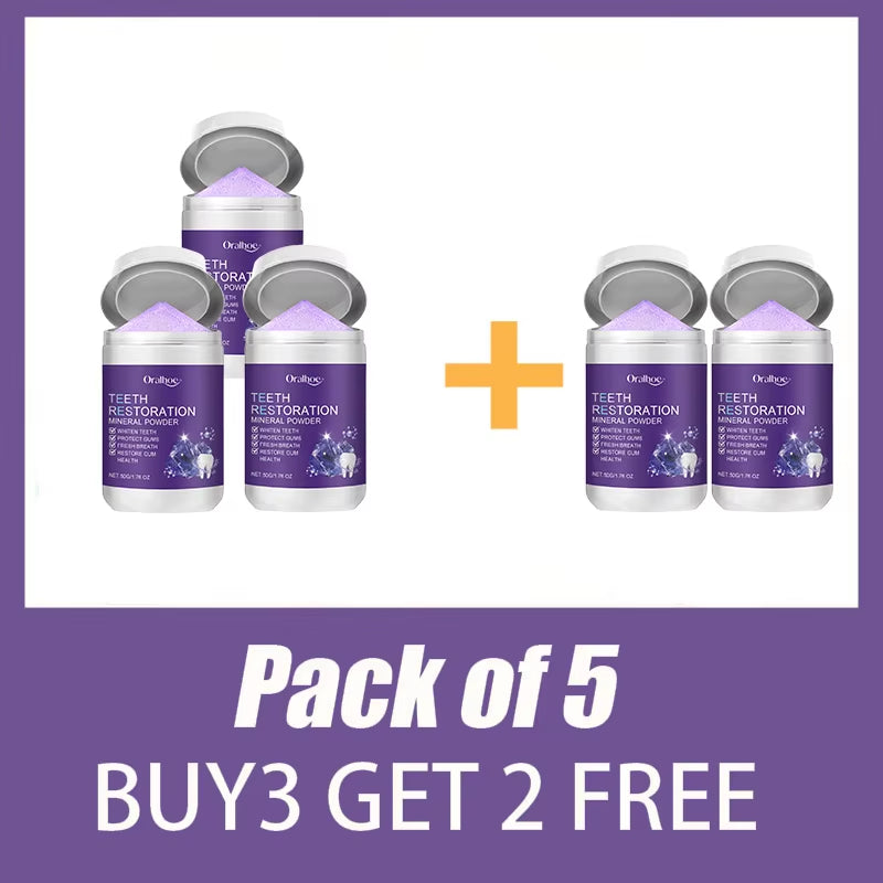 Teeth Restoration Mineral Powder Tooth Whiter Remove Stain Oral Clean Fresh Breath Improve Smell Purple Bleaching Toothpaste